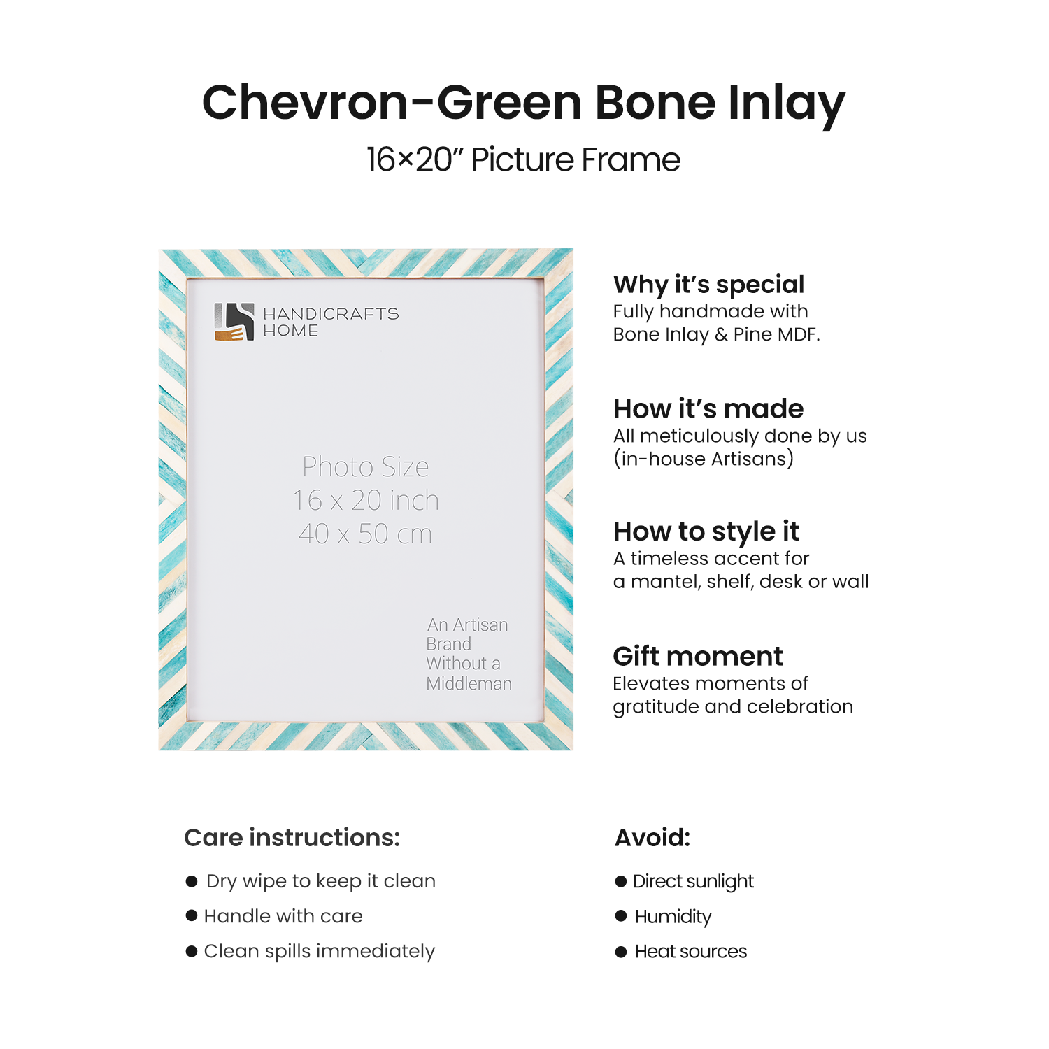 Picture Frames Chevron Pattern Bone Inlay Collection in 29 Sizes, Green