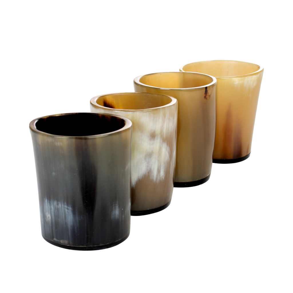 Horn Whiskey Shot Glasses Pack 4 - Holds Upto 6.5 oz, Natural