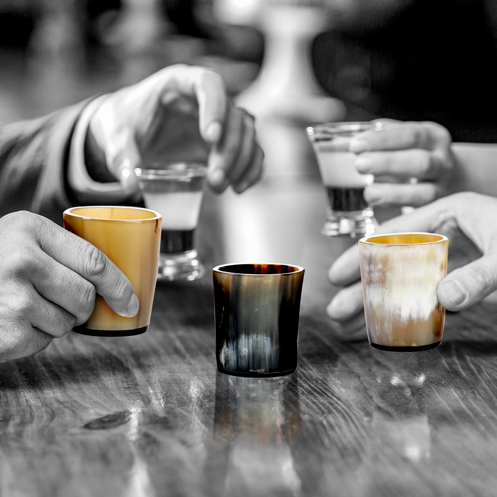 Horn Whiskey Shot Glasses Pack 5 - Holds Upto 6.5 oz, Natural