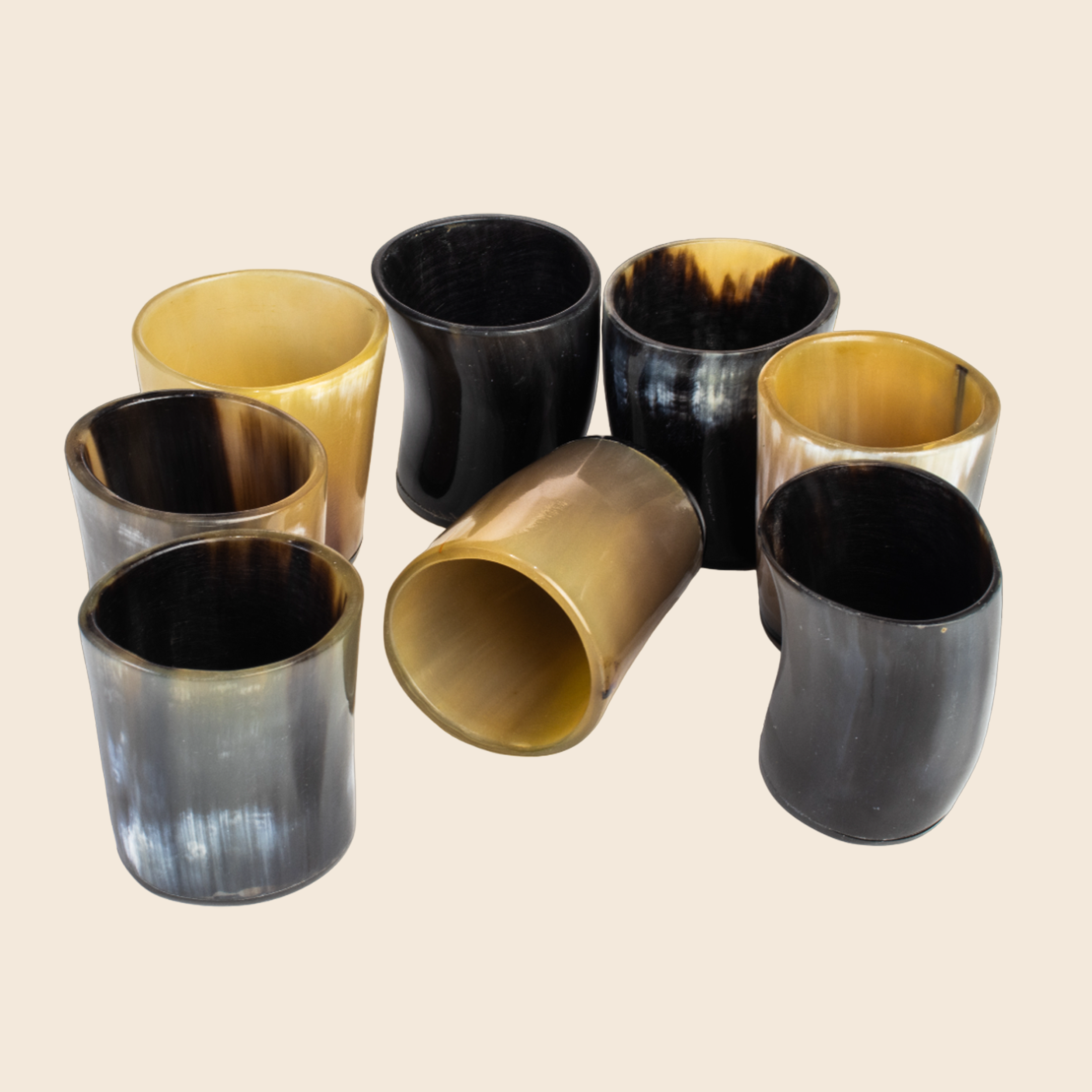 Horn Whiskey Shot Glasses Pack 8 - Holds Upto 6.5 oz, Natural