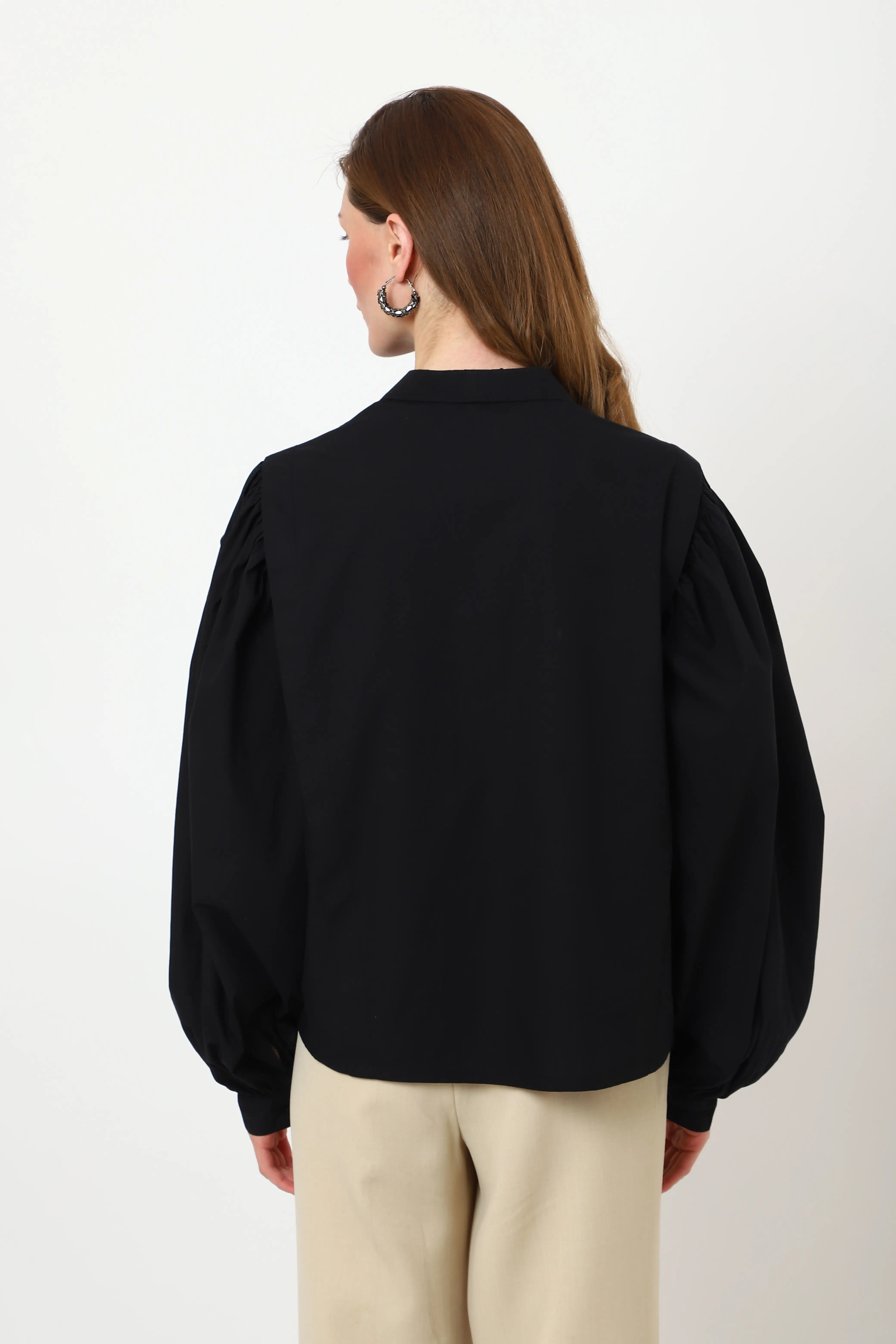 Detailed Embroidery Black Long Sleeve Top - XS to 3XL