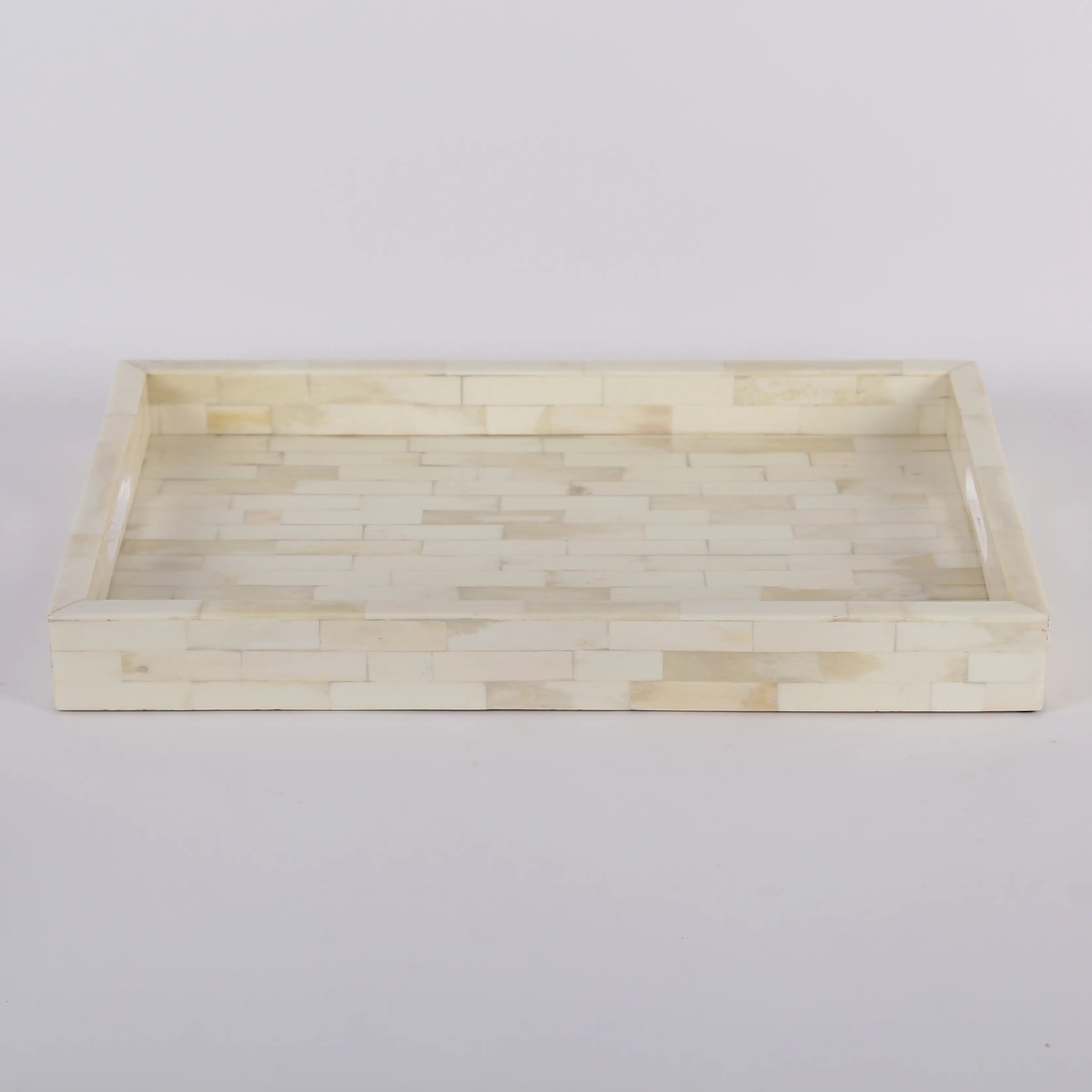 Decorative Tray Plain White Pattern Bone Inlay Collection in 2 Sizes