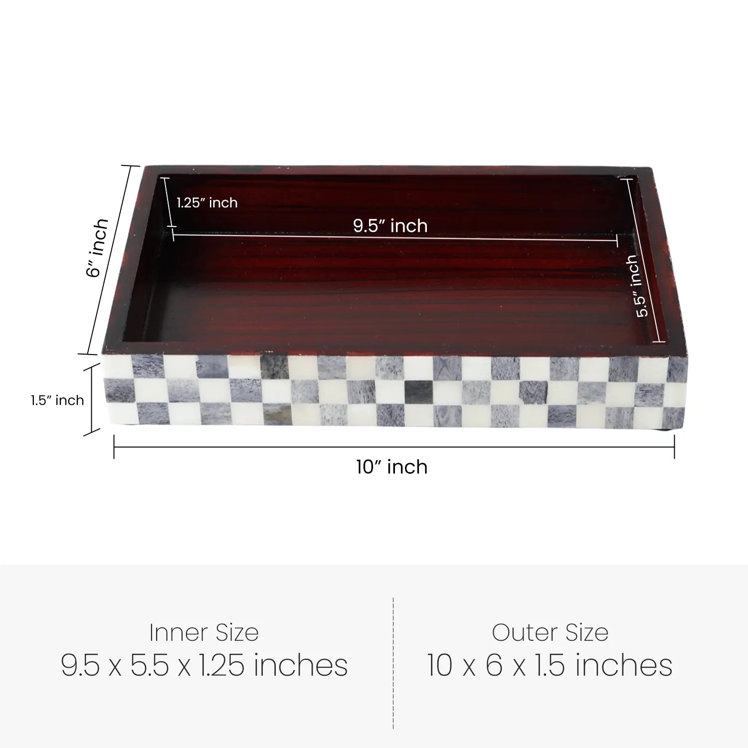 Vanity Trays Parlour Checkered Pattern Bone Inlay Collection in 10x6