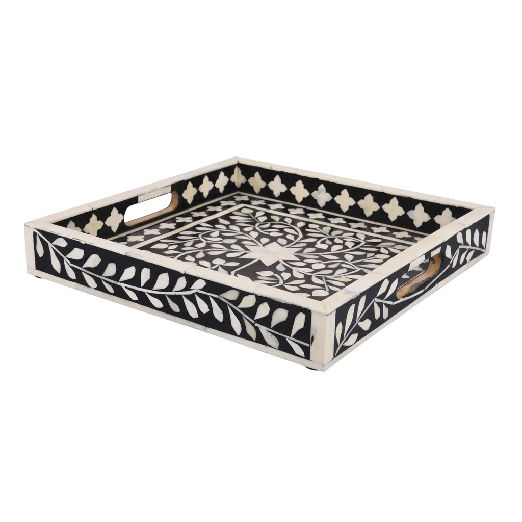 Decorative Tray Alhambra Negra Pattern Bone & Resin Inlay Collection in 2 Sizes