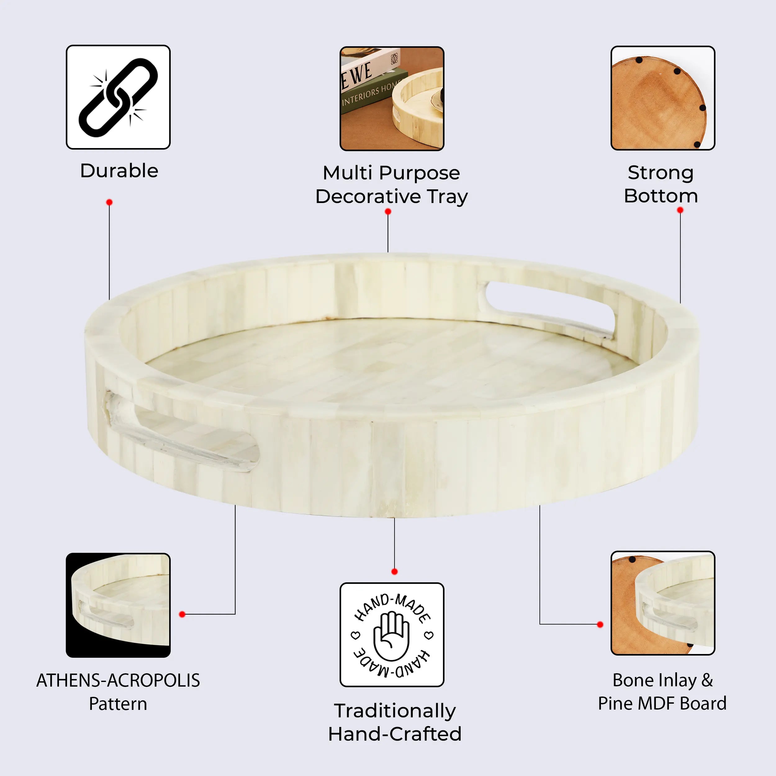 Decorative Tray Athens Acropolis Pattern Bone Inlay Collection in 12x12 inches