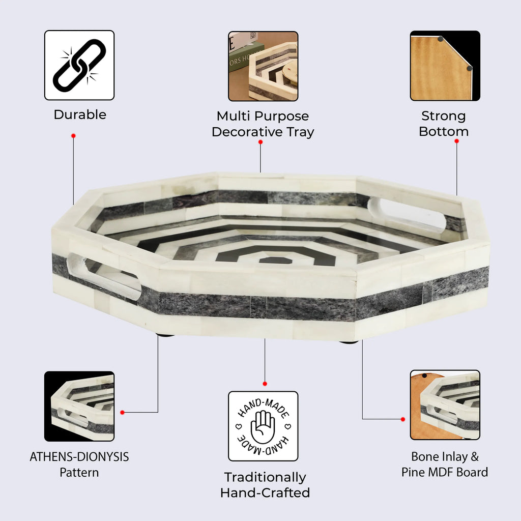 Decorative Tray Athens Dionysis Pattern Bone Inlay Collection in 12x12 inches
