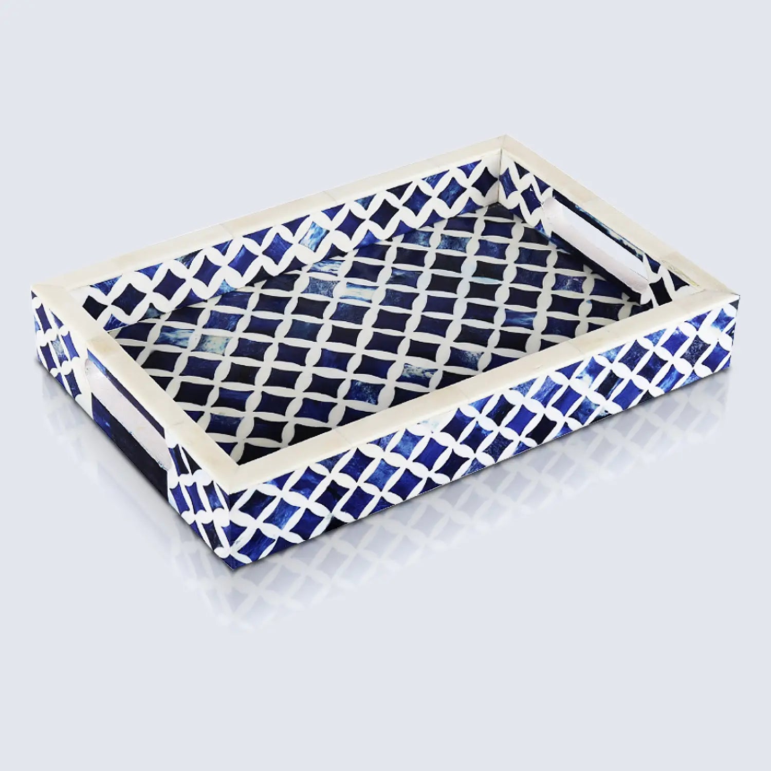Decorative Tray Indigo Pattern Bone & Resin Inlay Collection in 12x8