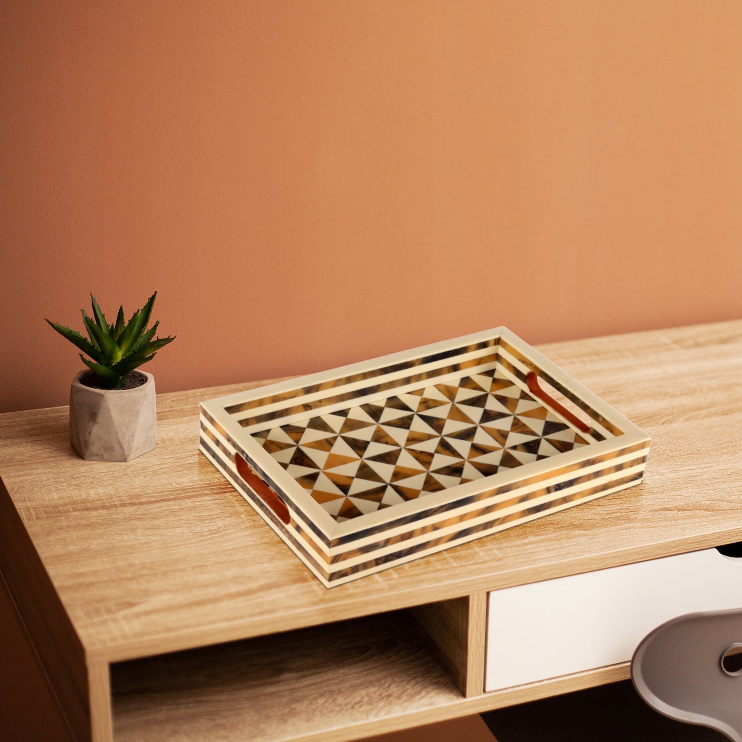 Decorative Tray Triangle Pattern Resin Inlay Collection in 12x8