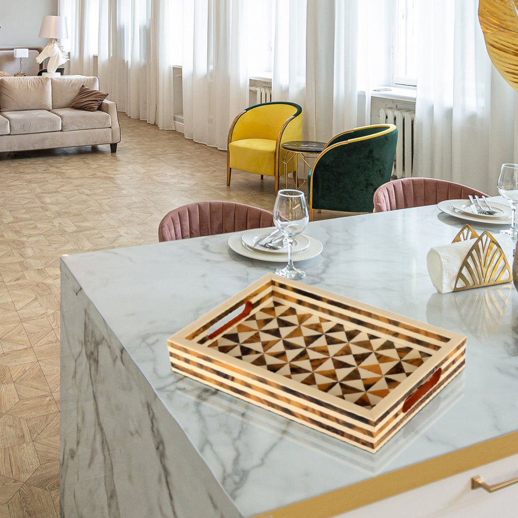 Decorative Tray Triangle Pattern Resin Inlay Collection in 12x8