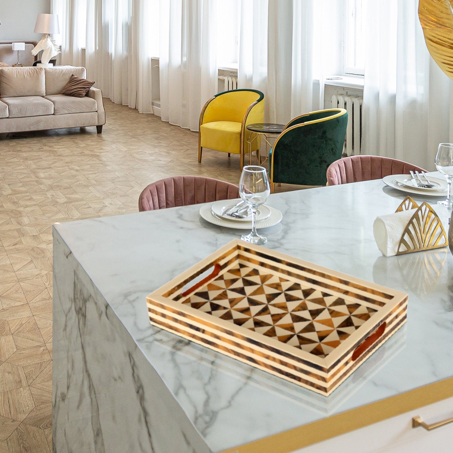 Decorative Tray Triangle Pattern Resin Inlay Collection in 12x8