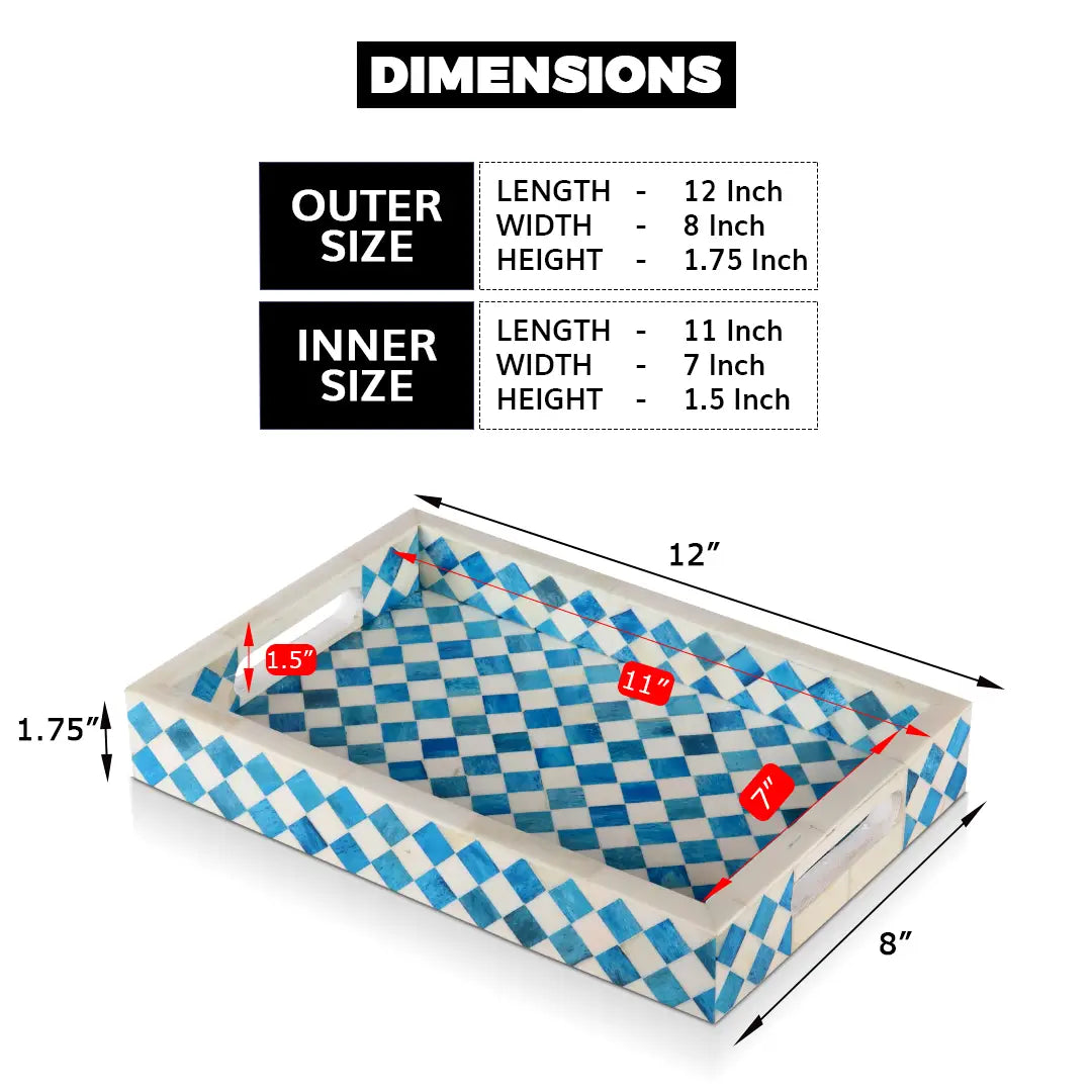 Decorative Tray Vintage Pattern Bone Inlay Collection in 12x8, Turquoise & White
