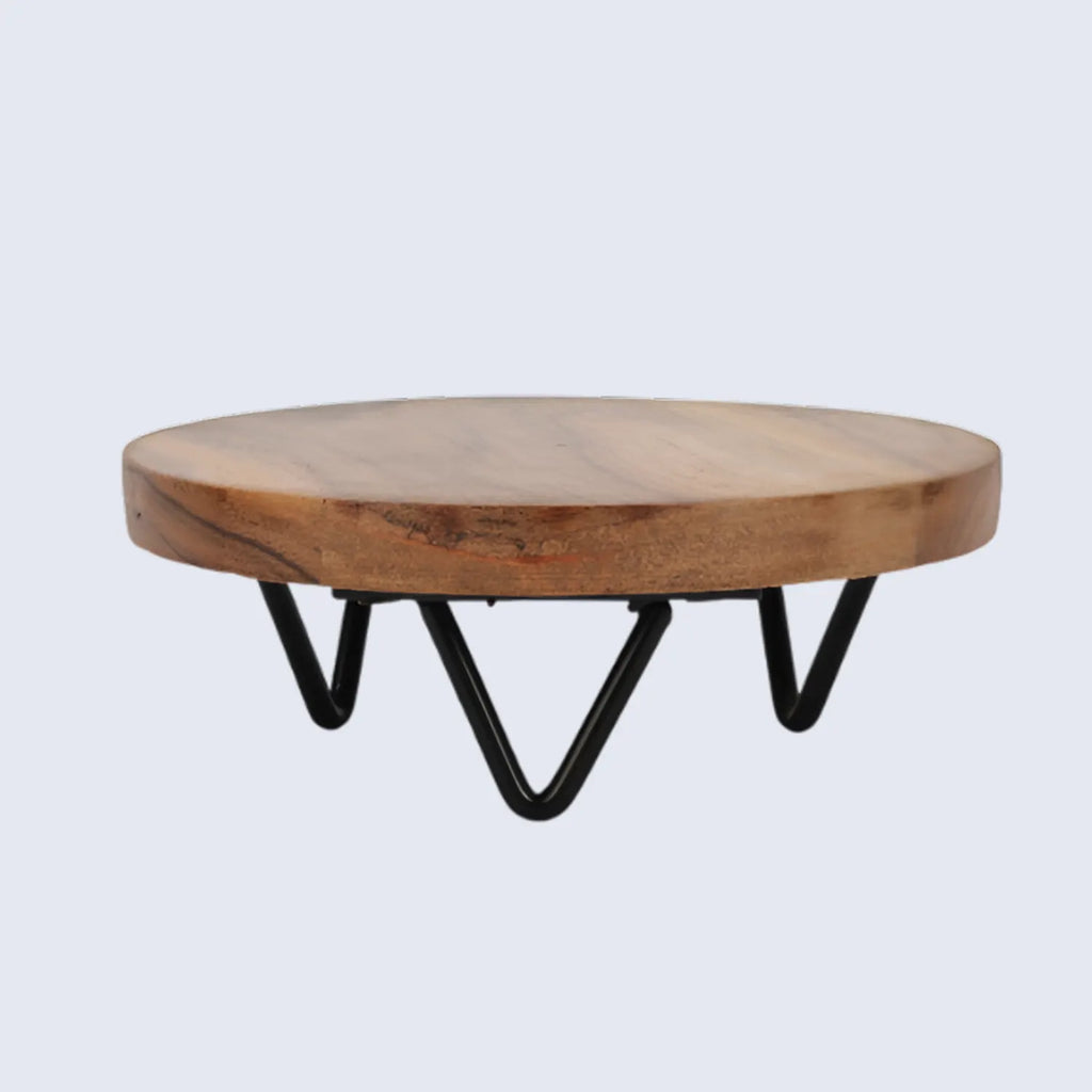 Round Trivet Acacia Wood Plant Stand, Pack of 2, Centre-Weighted, 6 & 8 Inch