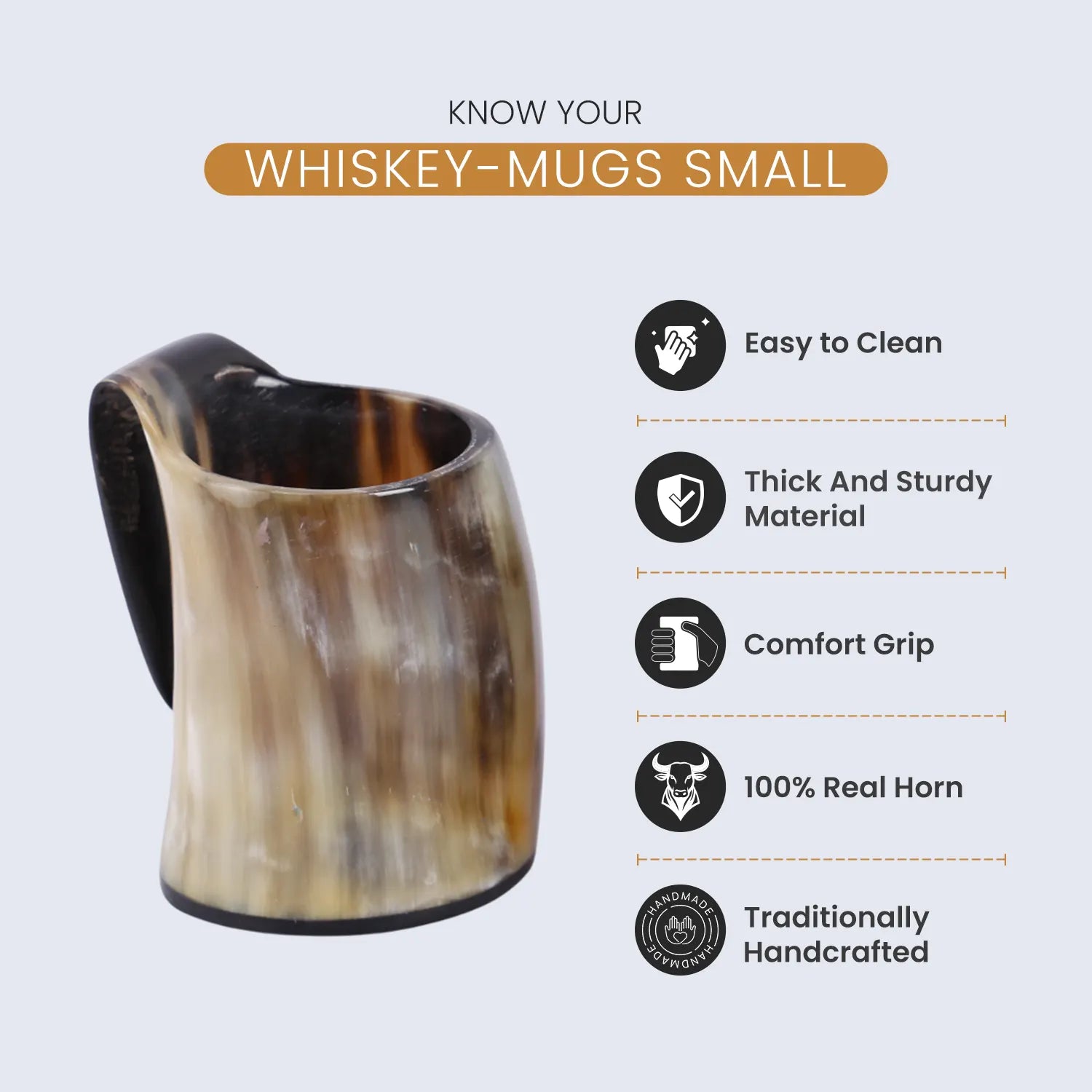 Horn Whiskey Mugs Pack 2 - Holds Upto 6.5 oz, Natural