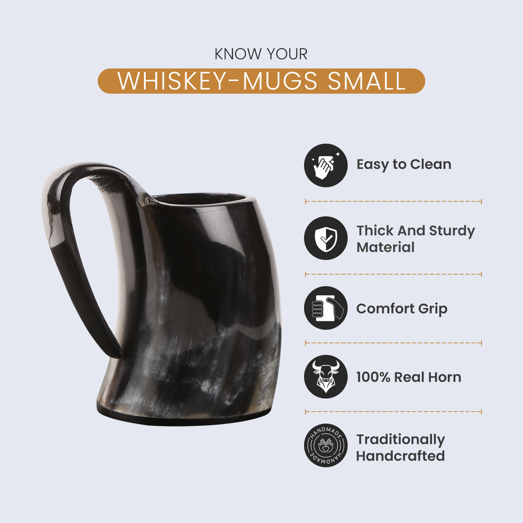Horn Whiskey Mugs Pack 3 - Holds Upto 6.5 oz, Natural
