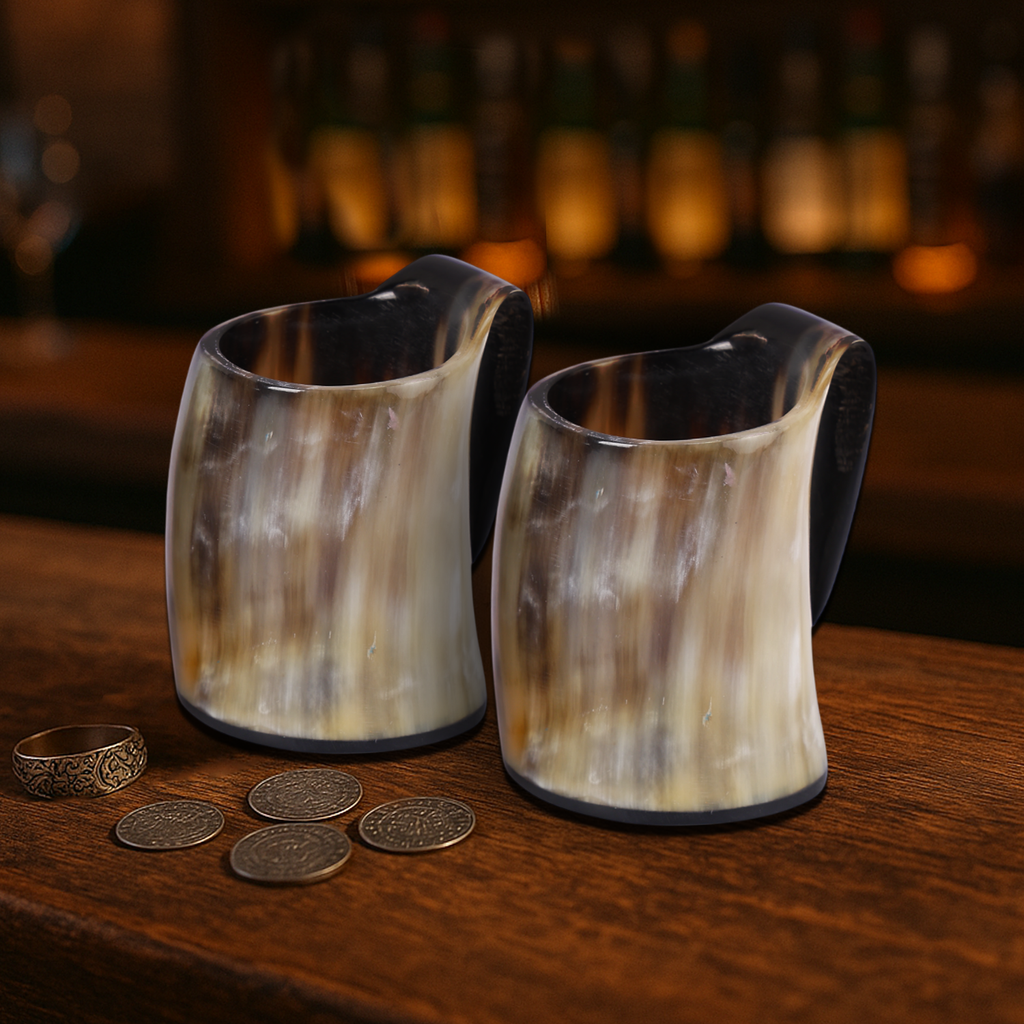 Horn Whiskey Mugs Pack 3 - Holds Upto 6.5 oz, Natural