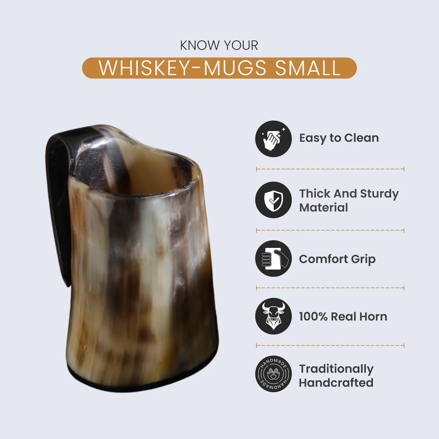 Horn Whiskey Mugs Pack 5 - Holds Upto 6.5 oz, Natural