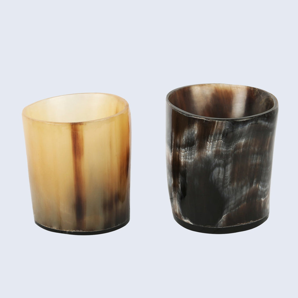 Horn Whiskey Shot Glasses Pack 2 - Holds Upto 6.5 oz, Natural