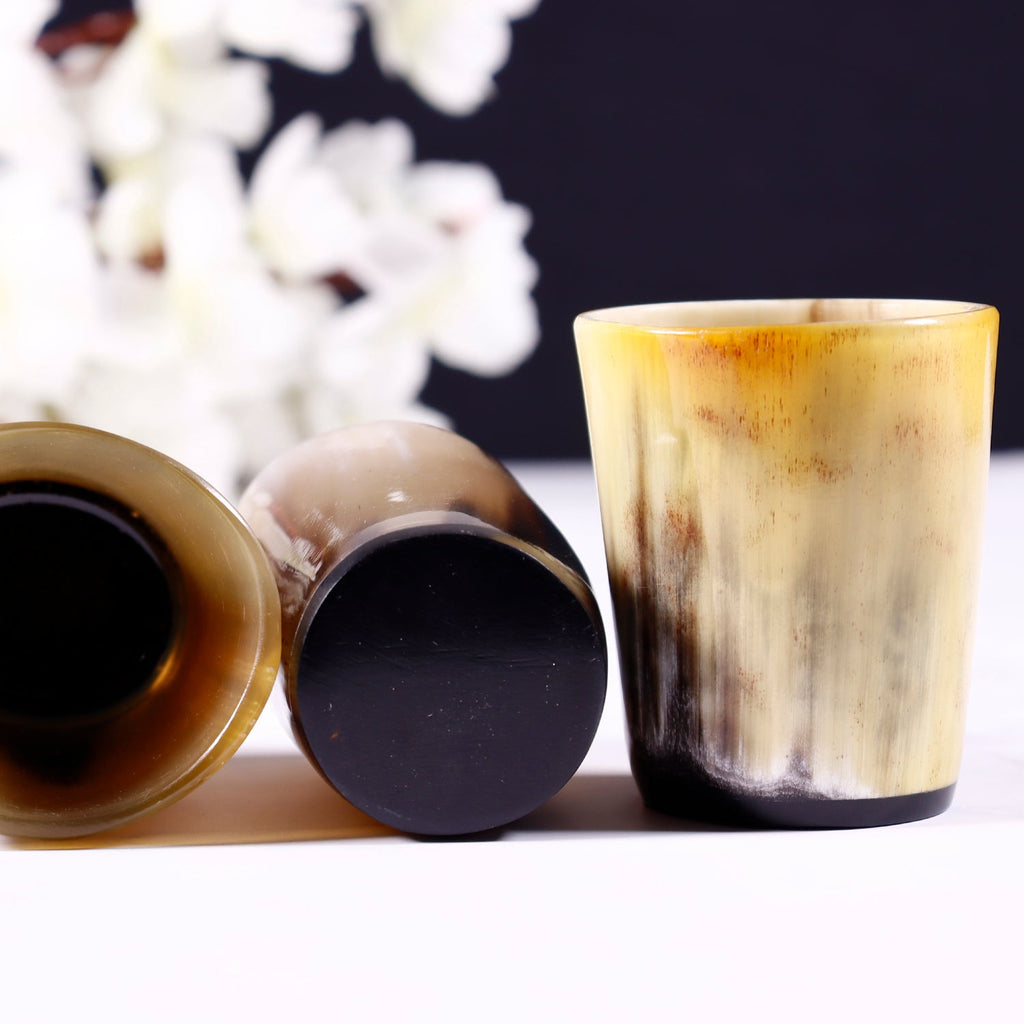 Horn Whiskey Shot Glasses Pack 2 - Holds Upto 6.5 oz, Natural
