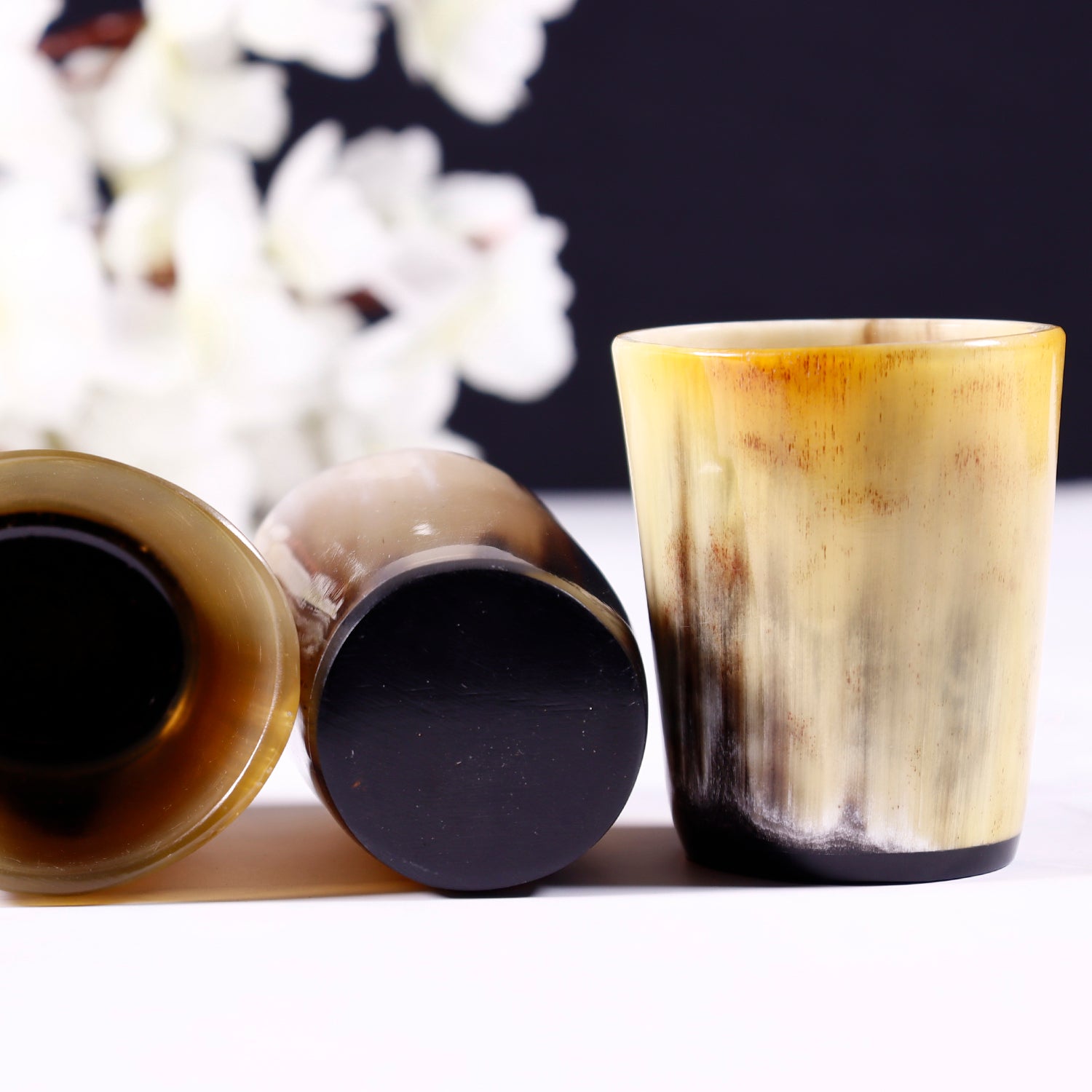 Horn Whiskey Shot Glasses Pack 2 - Holds Upto 6.5 oz, Natural