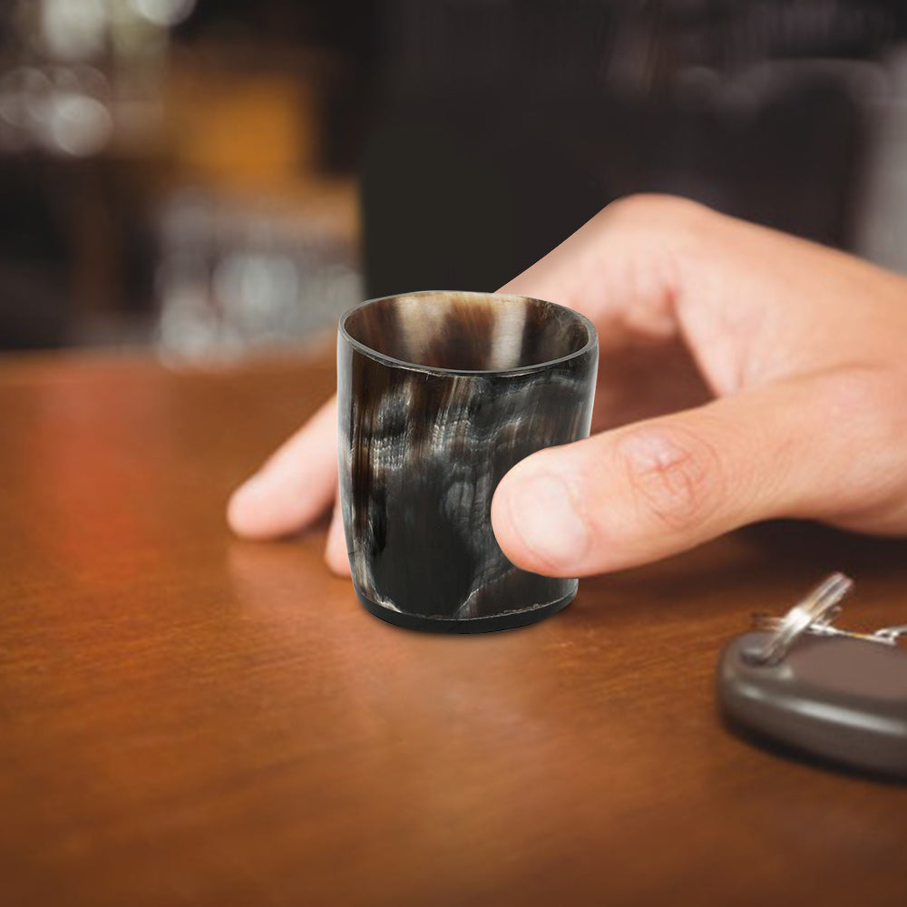 Horn Whiskey Shot Glasses Pack 2 - Holds Upto 6.5 oz, Natural
