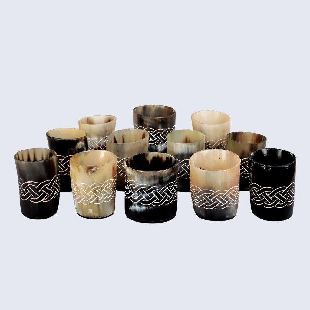 Horn Whiskey Shot Glasses Pack (4,8 & 12) – Hold Up to 6.5oz, Knot