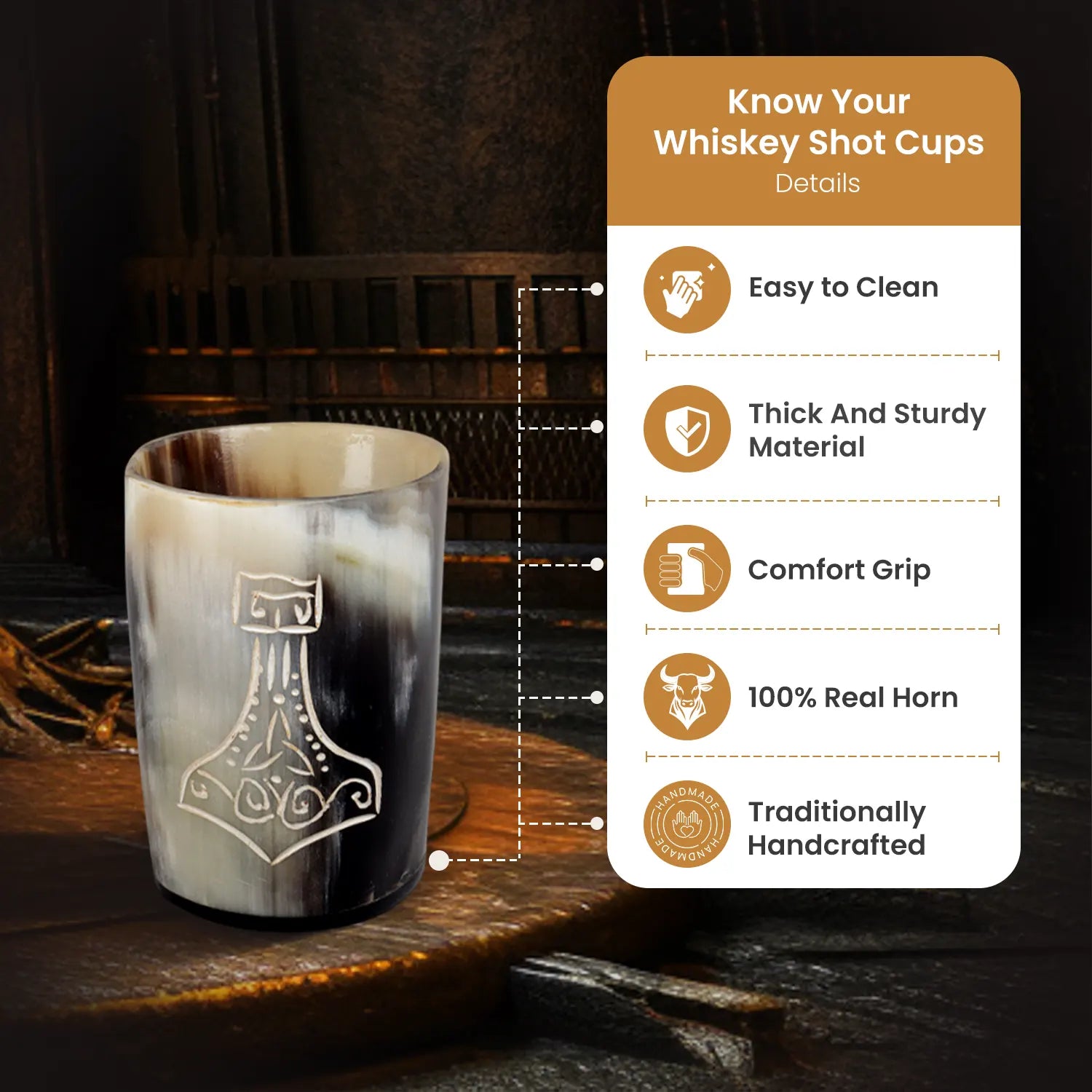 Horn Whiskey Shot Glasses Pack (4,8 & 12) – Hold Up to 6.5oz, Nordic Hammer