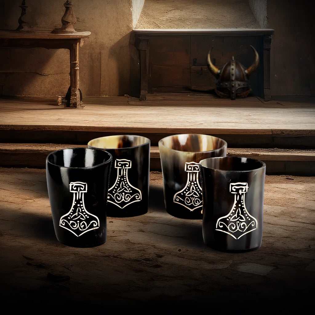 Horn Whiskey Shot Glasses Pack (4,8 & 12) – Hold Up to 6.5oz, Nordic Hammer