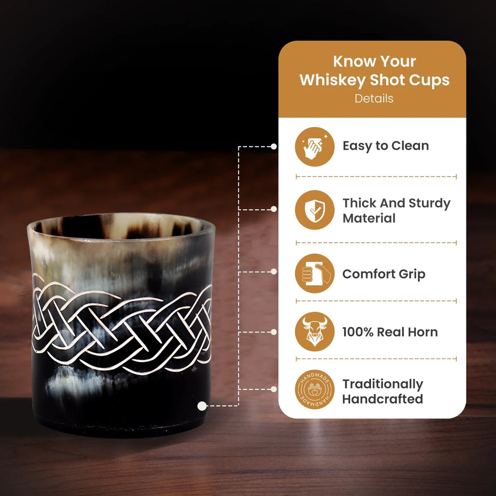 Horn Whiskey Shot Glasses Pack (4,8 & 12) – Hold Up to 6.5oz, Knot