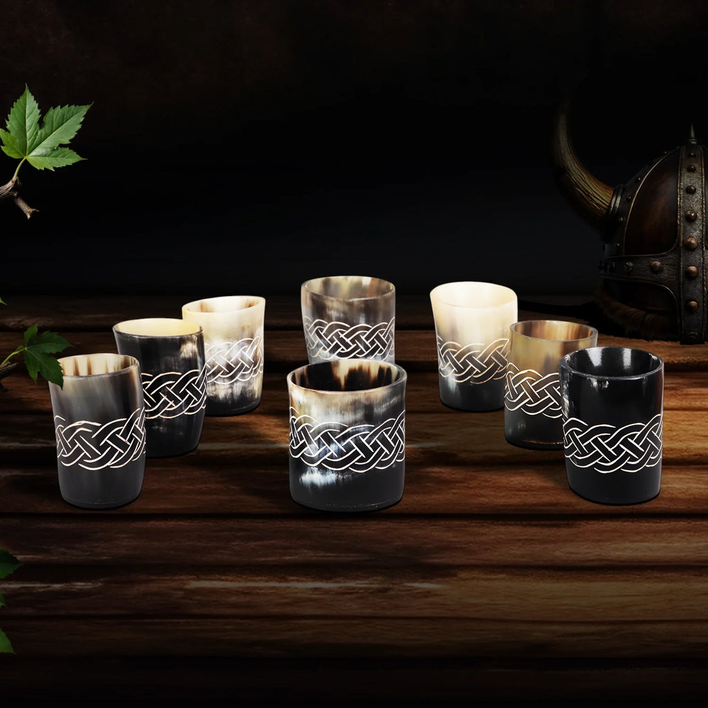 Horn Whiskey Shot Glasses Pack (4,8 & 12) – Hold Up to 6.5oz, Knot