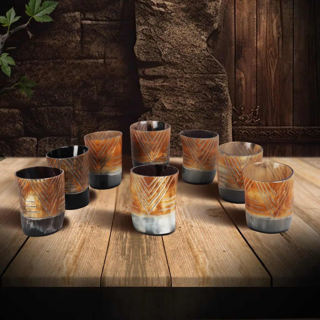 Horn Whiskey Shot Glasses Pack (4,8 & 12) – Hold Up to 6.5oz, Tribal Chevron