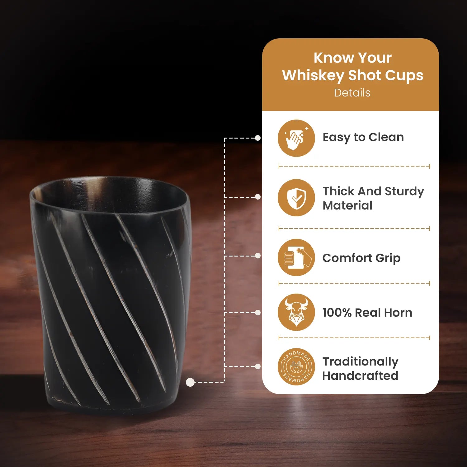 Horn Whiskey Shot Glasses Pack (4,8 & 12) – Hold Up to 6.5oz, Twist