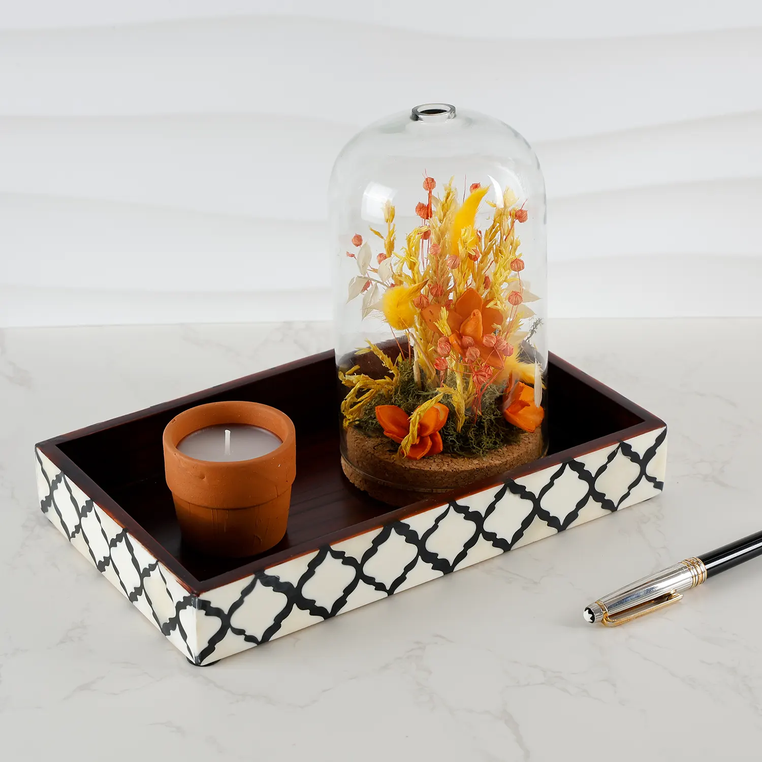 Vanity Trays Moroccan Pattern Bone & Resin Inlay Collection in 10x6, Black & White