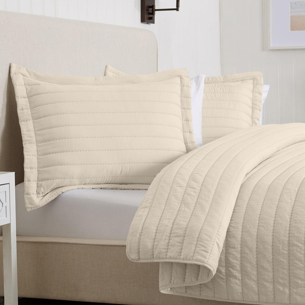 3-Piece Solid Striped Quilt - Virginia Collection