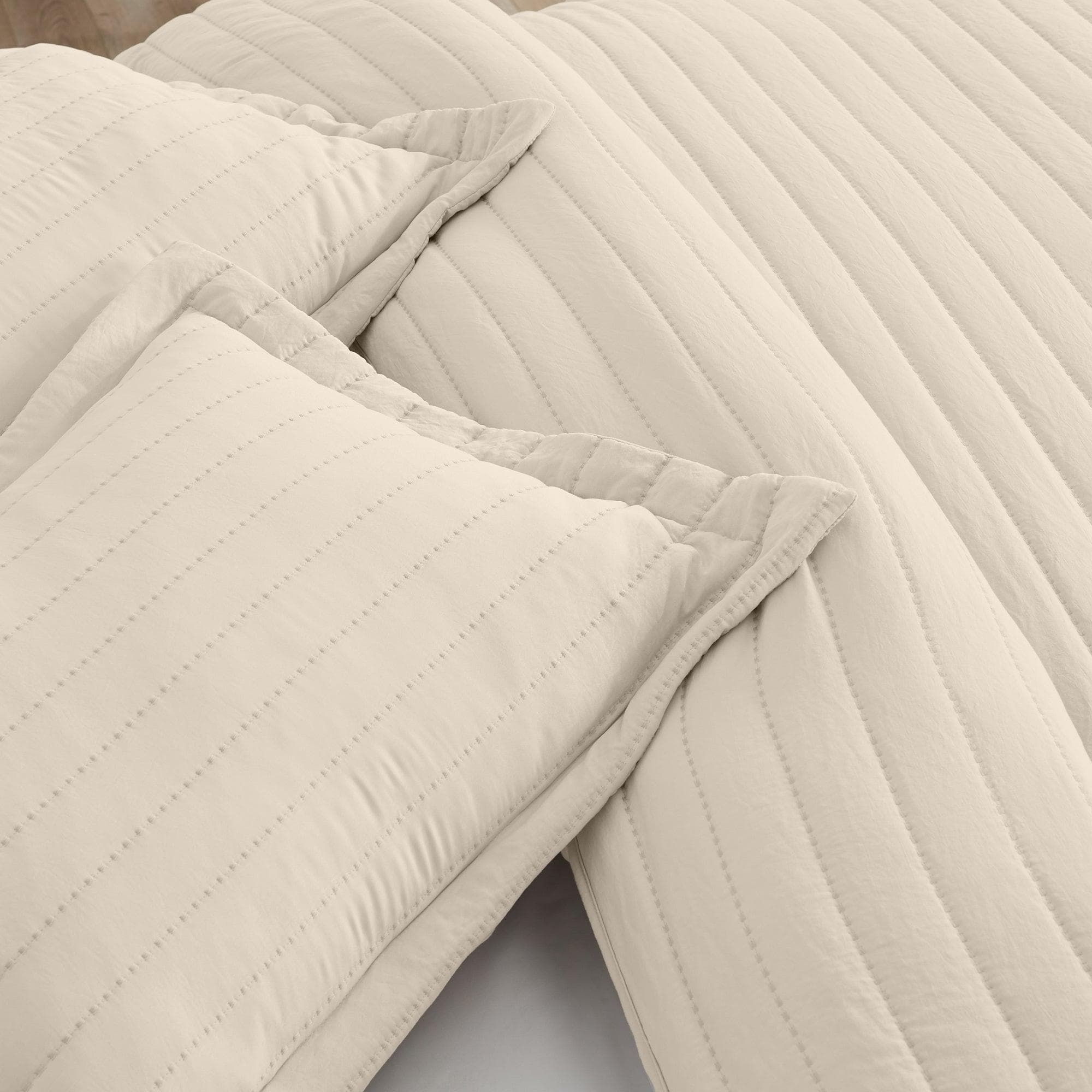 3-Piece Solid Striped Quilt - Virginia Collection