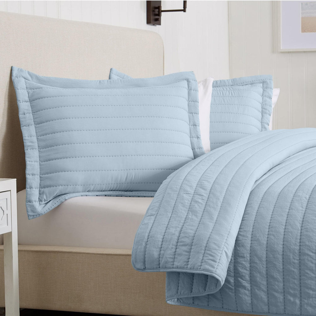 3-Piece Solid Striped Quilt - Virginia Collection