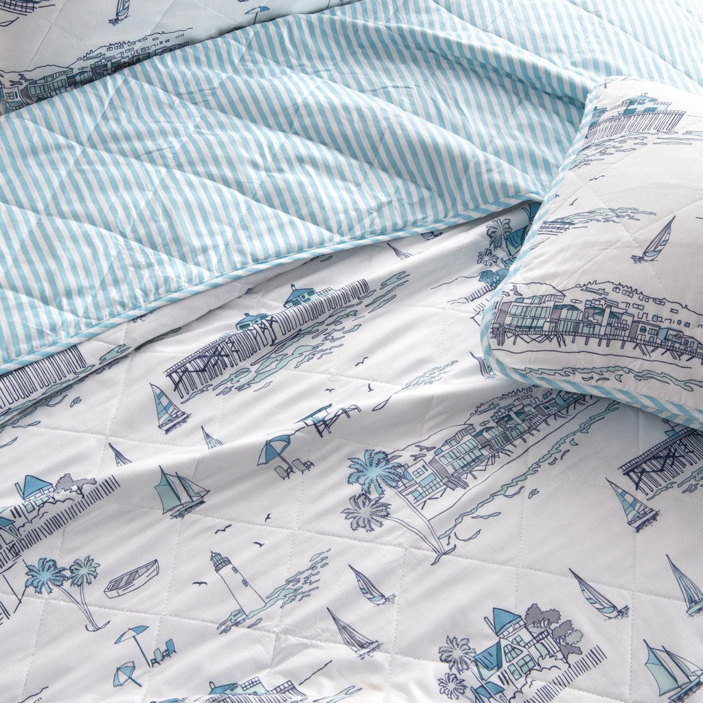 3-Piece Coastal Toile Quilt Set - Cape Elizabeth Collection