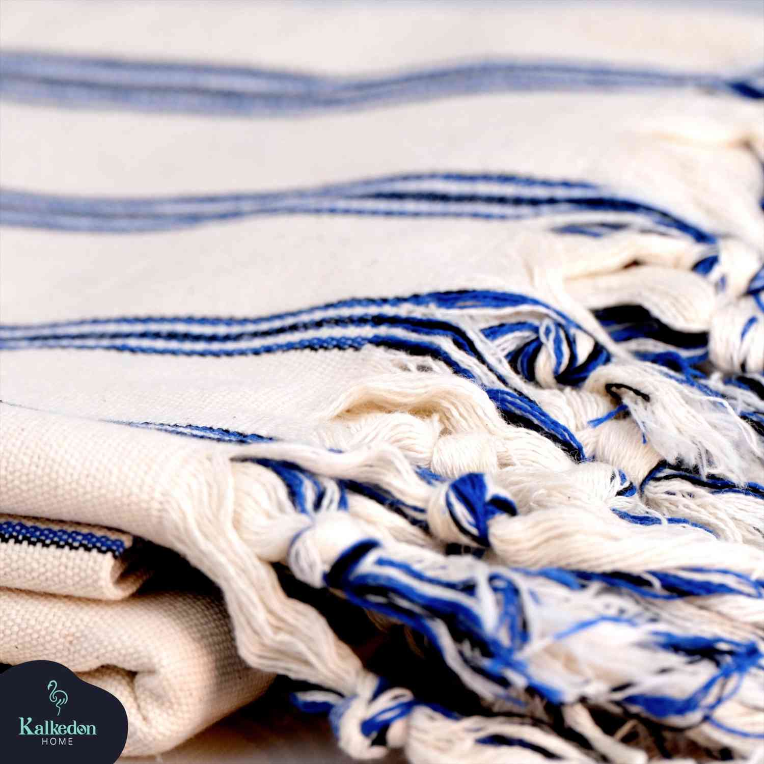 Dark Blue Striped Handwoven Turkish Towel