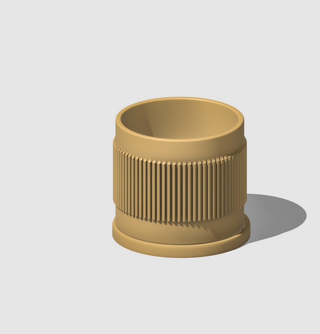 Half Mid-Century Ribbed Planter with Drainage and Saucer