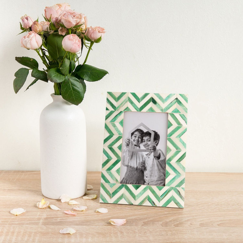 Picture Frames Herringbone Pattern Bone Inlay Collection in 2 Sizes, Green