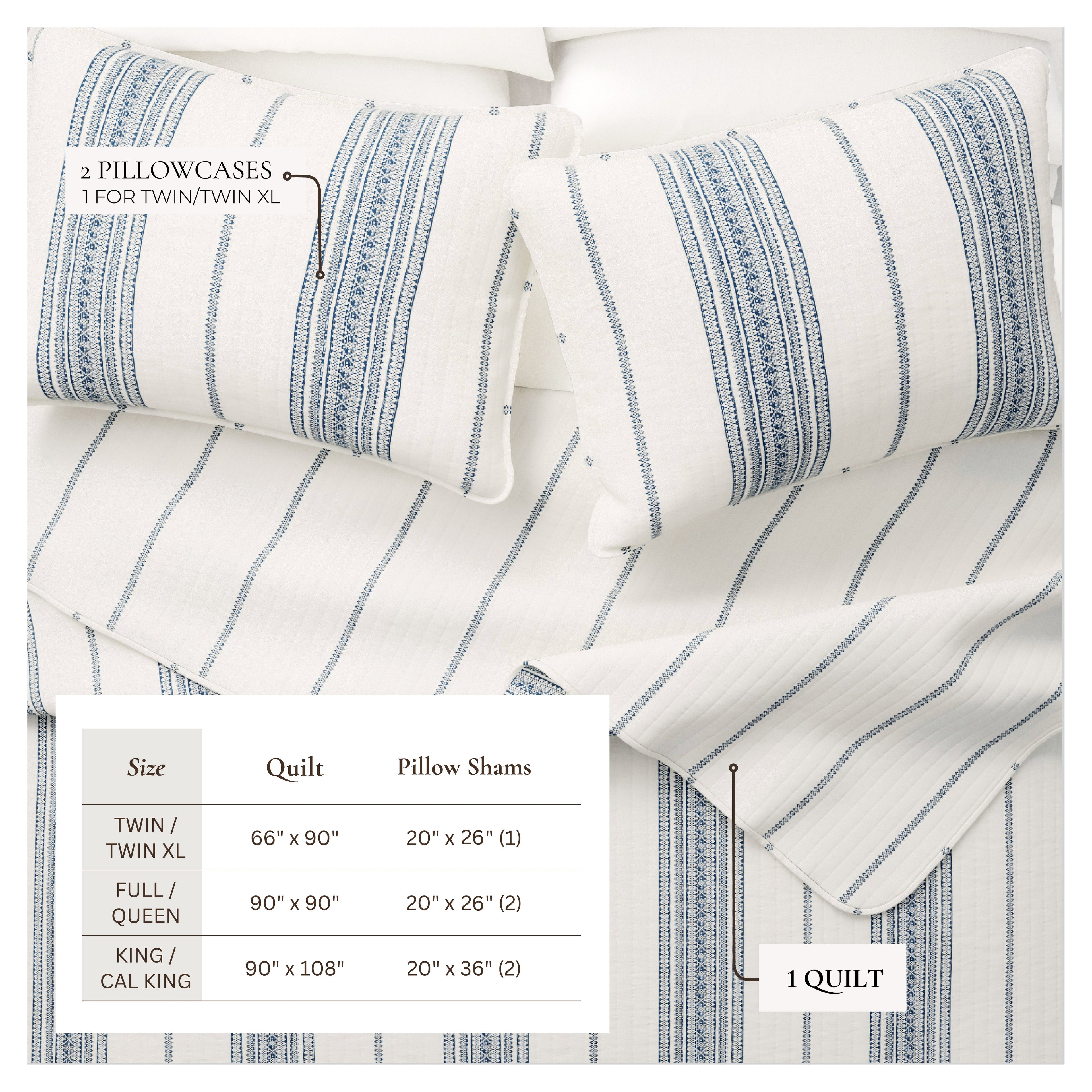 3-Piece Stripe Quilt - Wesley Collection