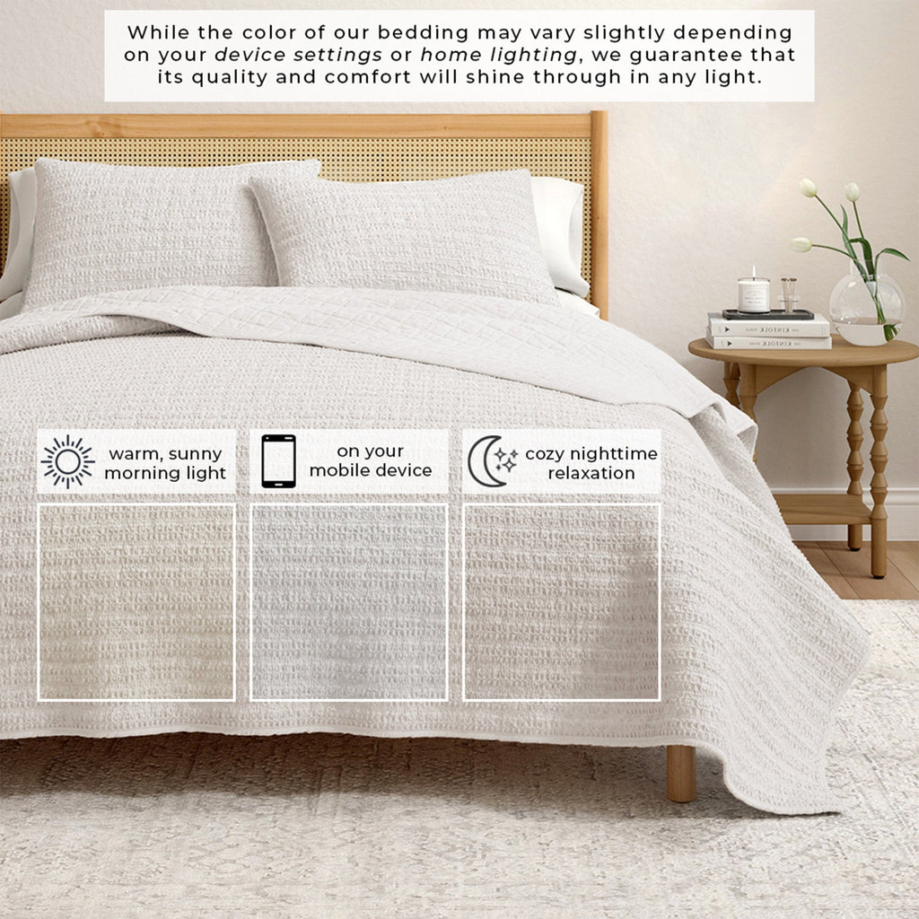 100% Cotton Honeycomb Waffle Garment Washed Quilt Set - Genevieve Collection