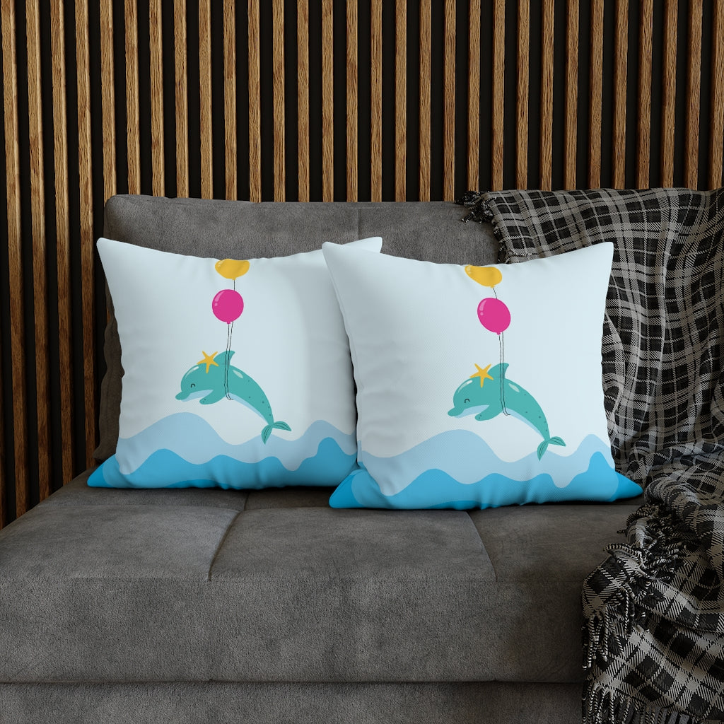 Inflated Dolphin Pillow Case - Throw Pillow Cover - Grandmillennial Style