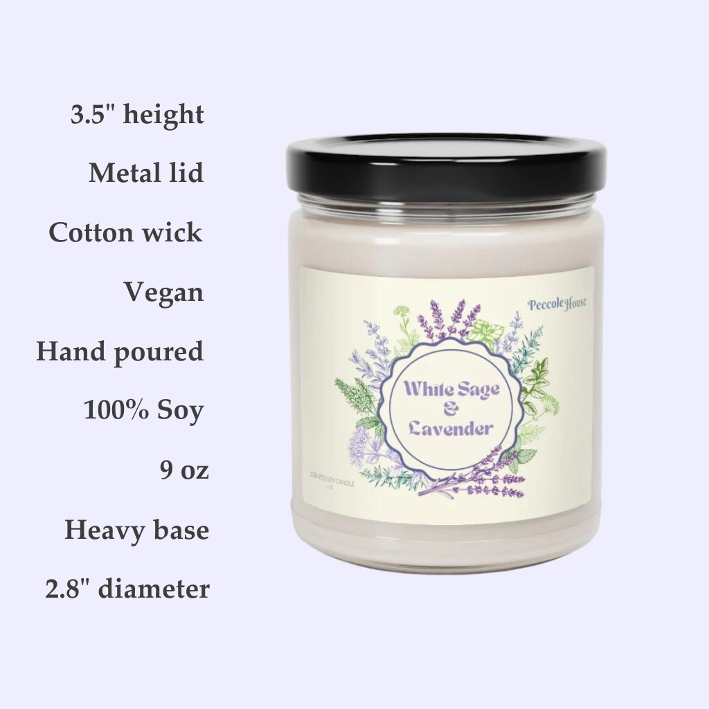 White Sage & Lavender Scented Soy Candle product info