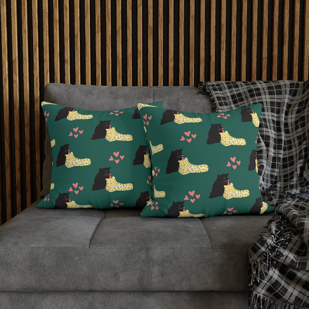 Adorable Panther & Leopard Couple Pillow Case - Throw Pillow Cover - Grandmillennial Style