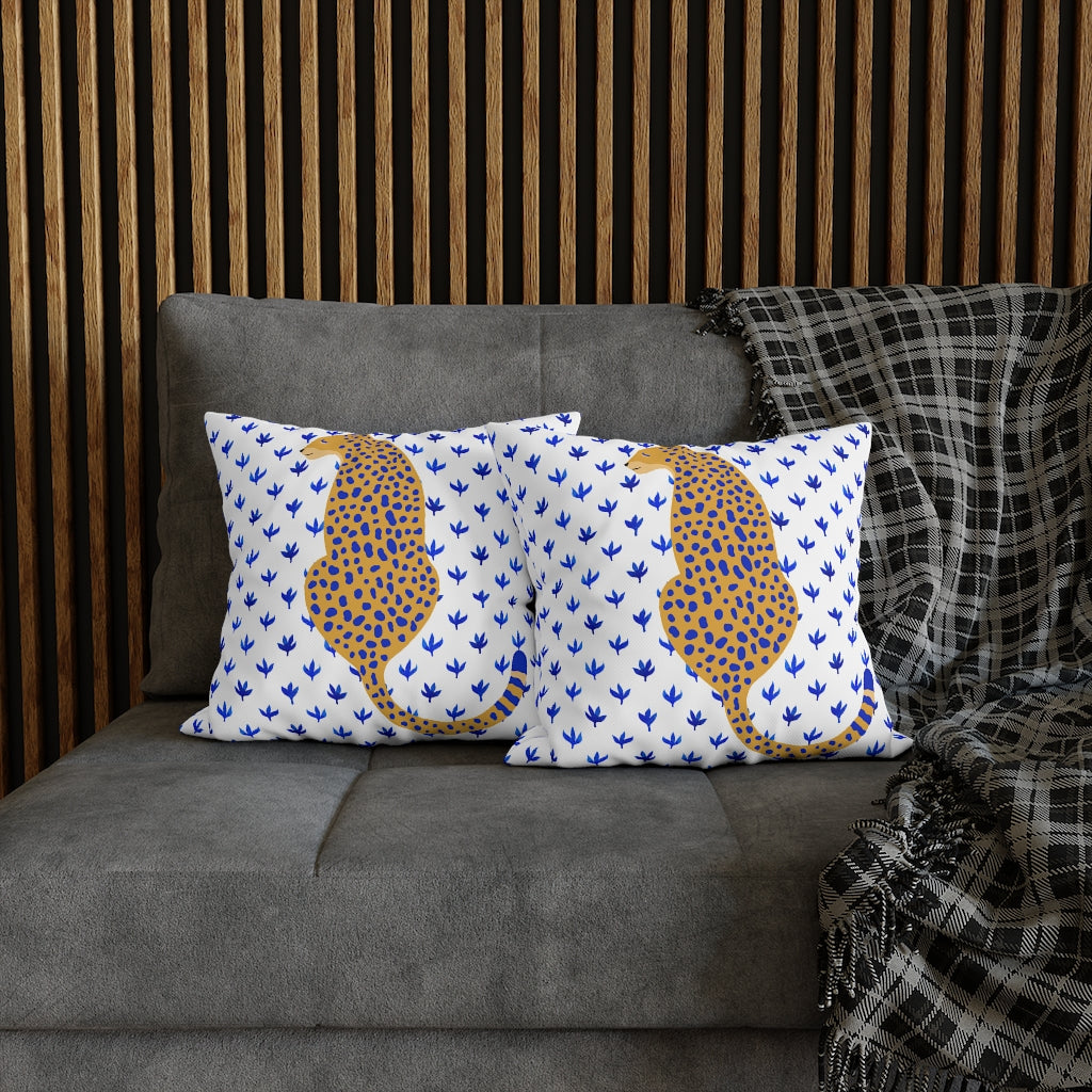 Blue Cheetah Pillow Case - Throw Pillow Cover - Grandmillennial Style