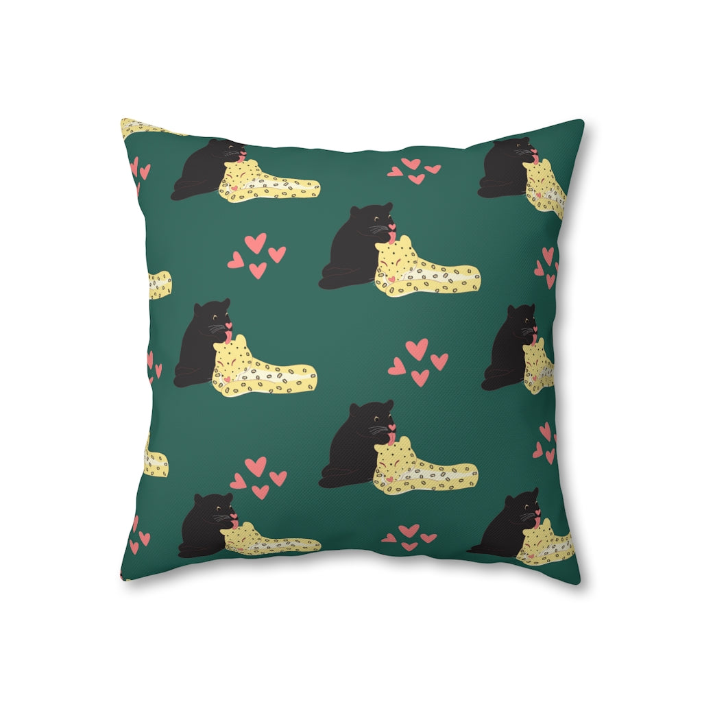 Adorable Panther & Leopard Couple Pillow Case - Throw Pillow Cover - Grandmillennial Style