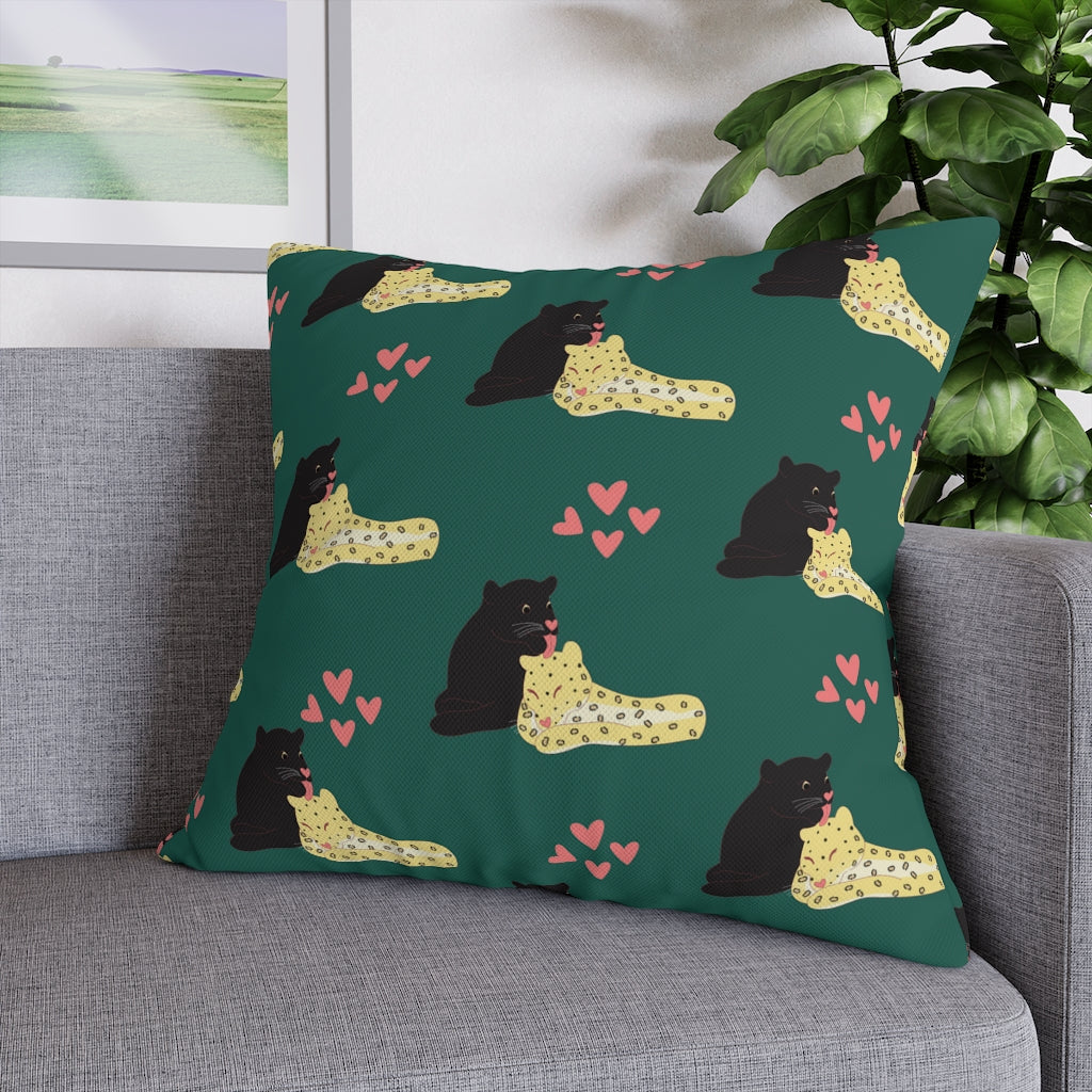 Adorable Panther & Leopard Couple Pillow Case - Throw Pillow Cover - Grandmillennial Style