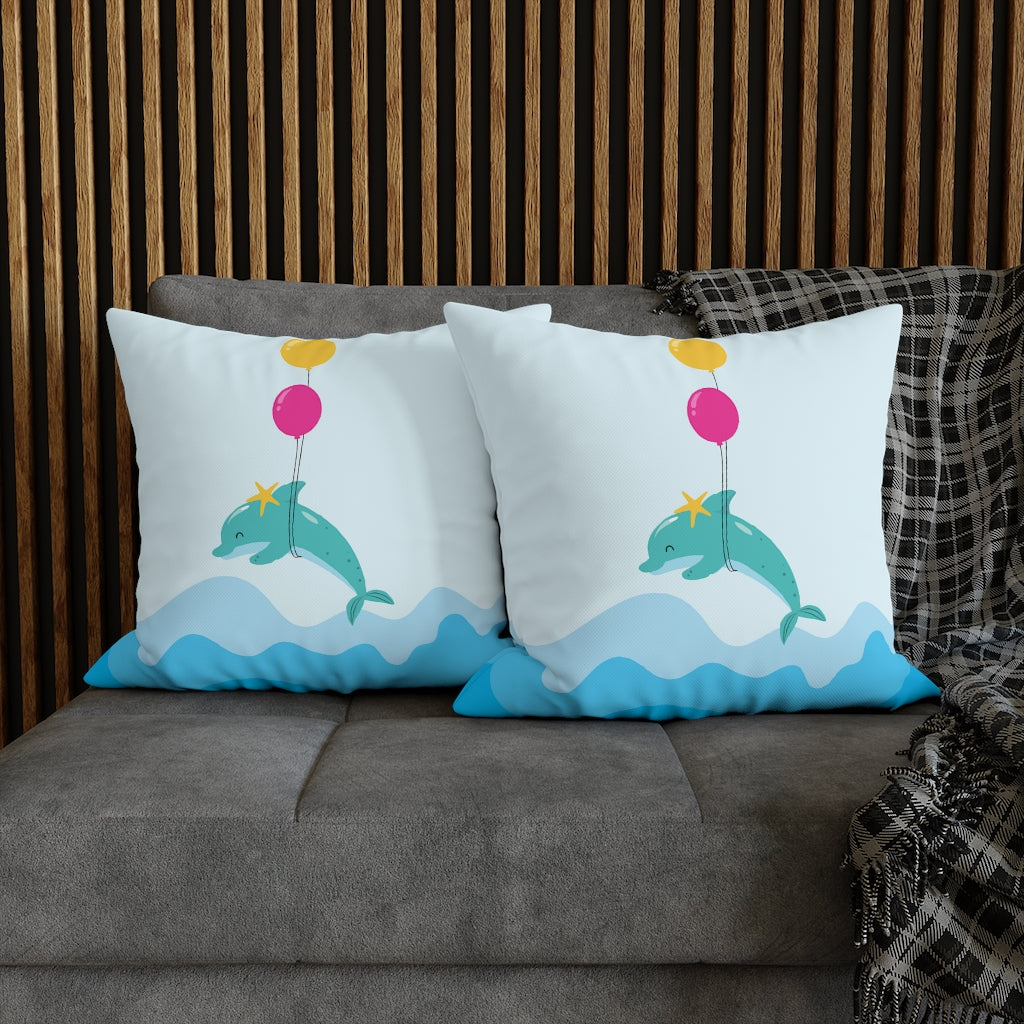 Inflated Dolphin Pillow Case - Throw Pillow Cover - Grandmillennial Style