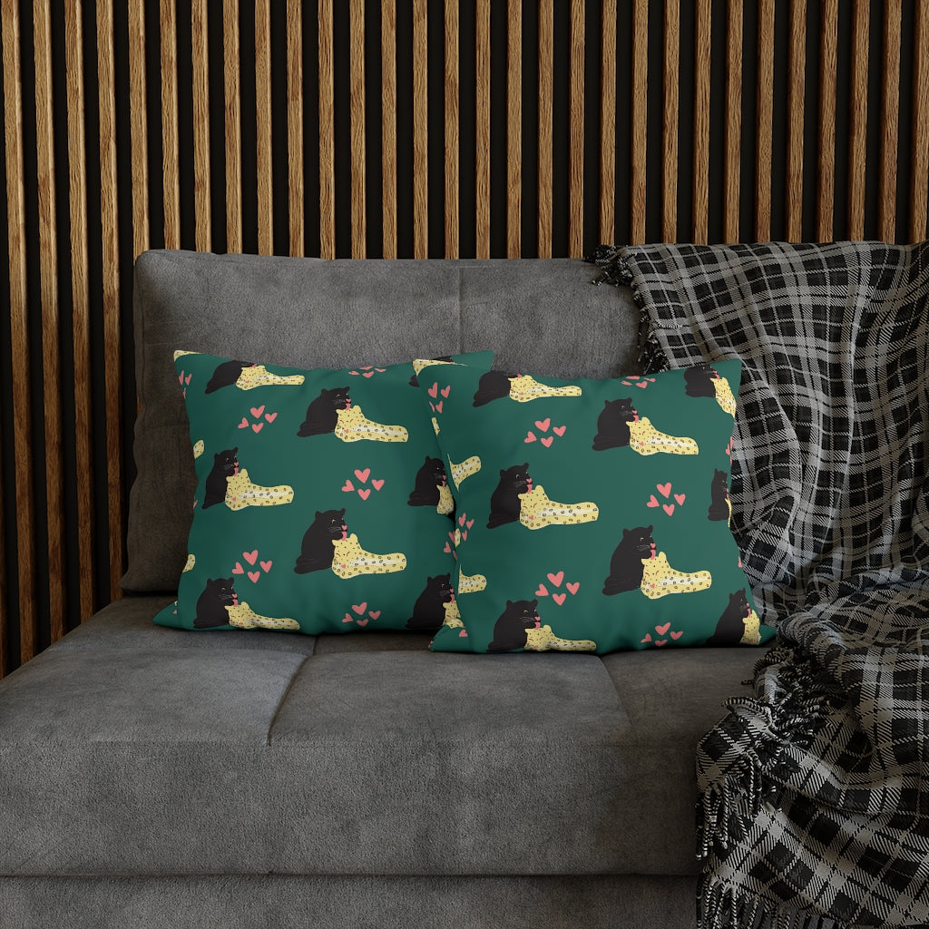 Adorable Panther & Leopard Couple Pillow Case - Throw Pillow Cover - Grandmillennial Style
