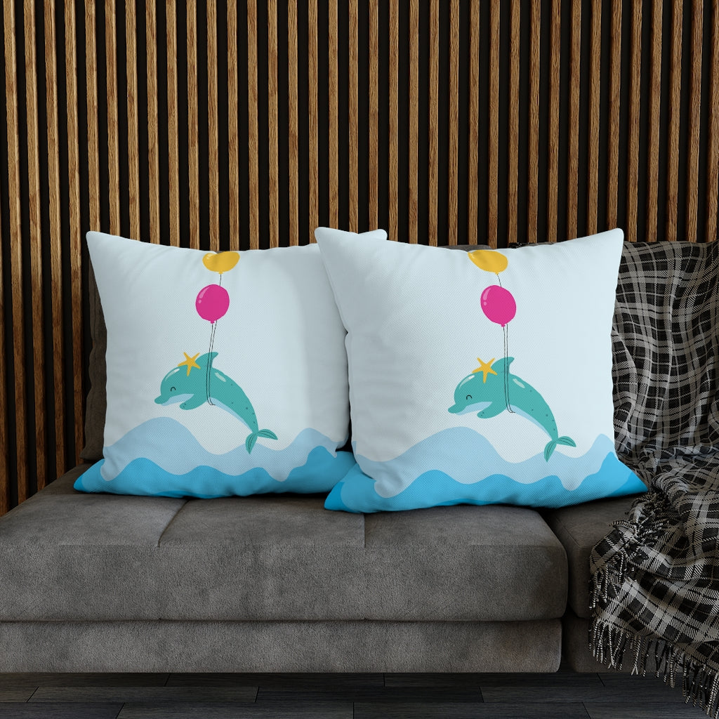 Inflated Dolphin Pillow Case - Throw Pillow Cover - Grandmillennial Style